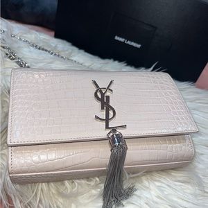 SAINT LAURENT SMALL KATE TASSEL IN CROCODILE-EMBOSSED LEATHER